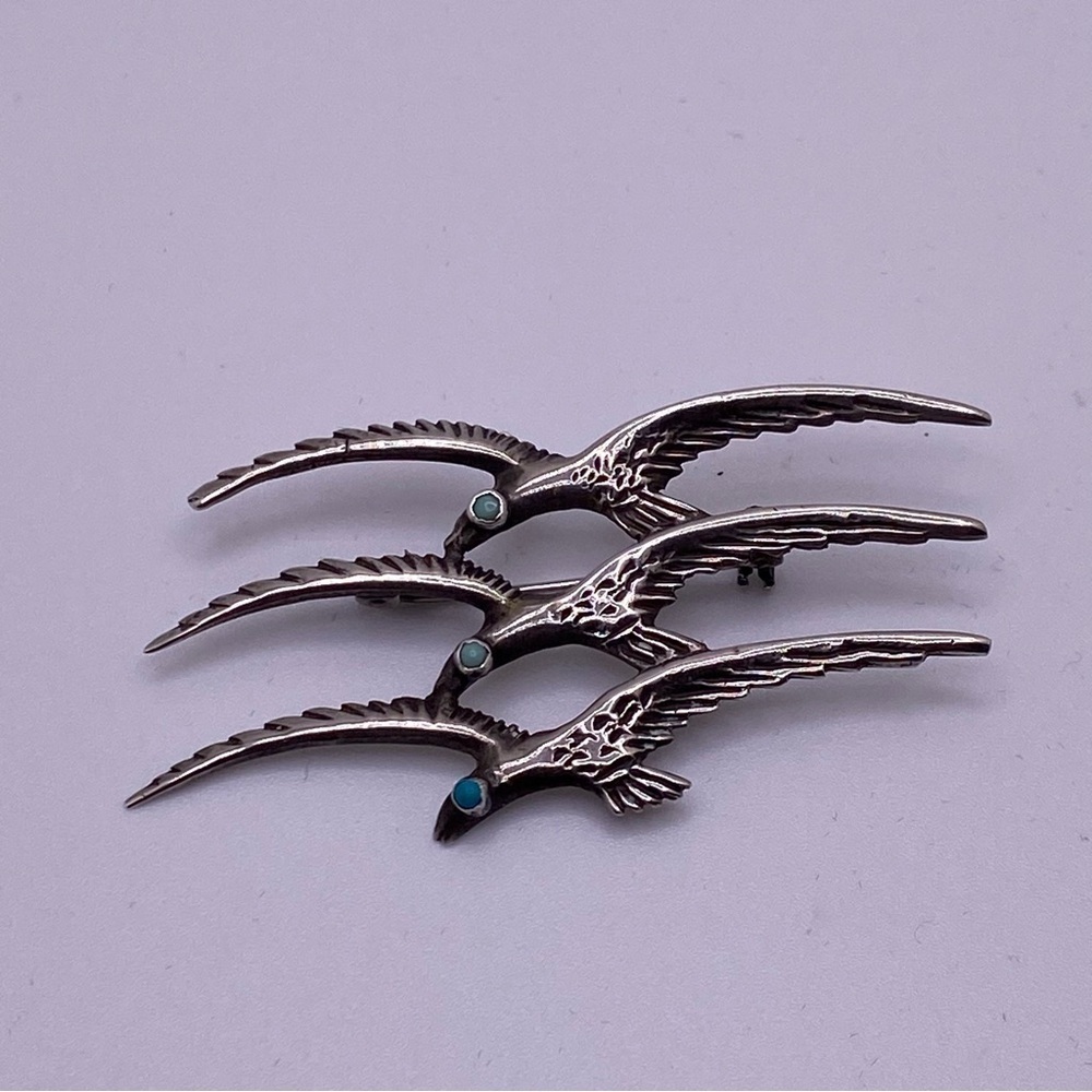 Vintage Silver & Turquoise Seagull Broach Made In Mexico AS IS